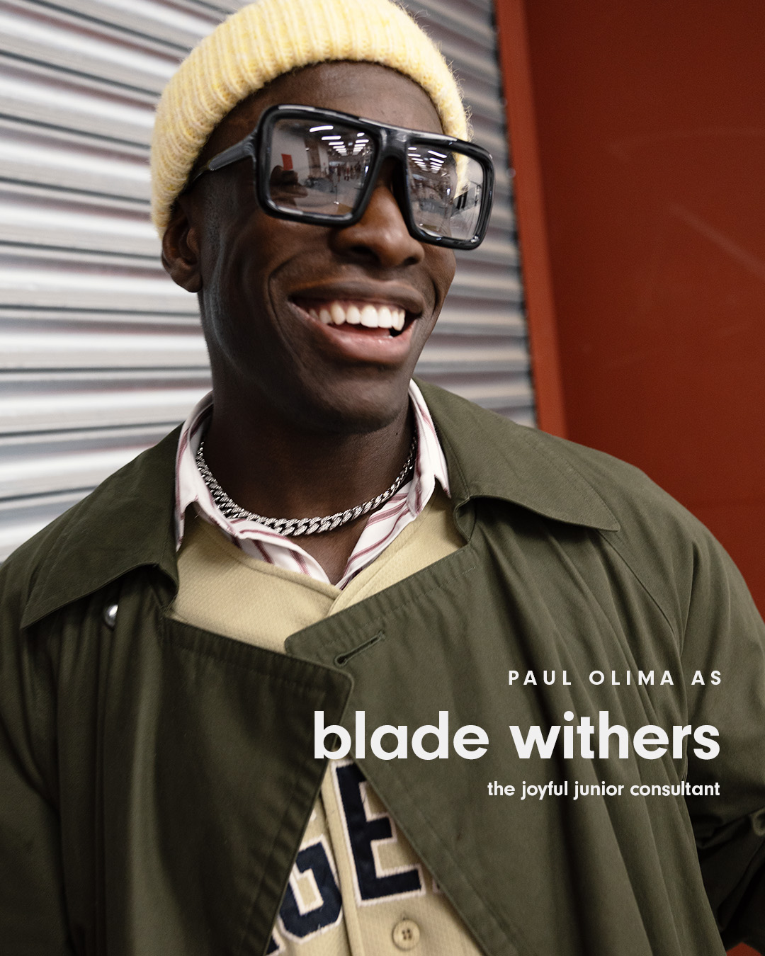 Portrait of creator Blade Withers wearing layered streetwear and sunglasses for the Argos Arghaüs creator campaign